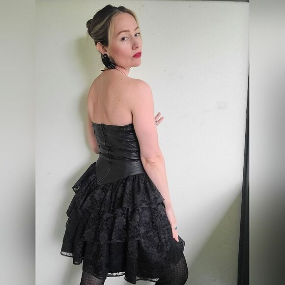 The Black Swan Iconic 1980s Leather + Lace Dress XS - Picture 7 of 16